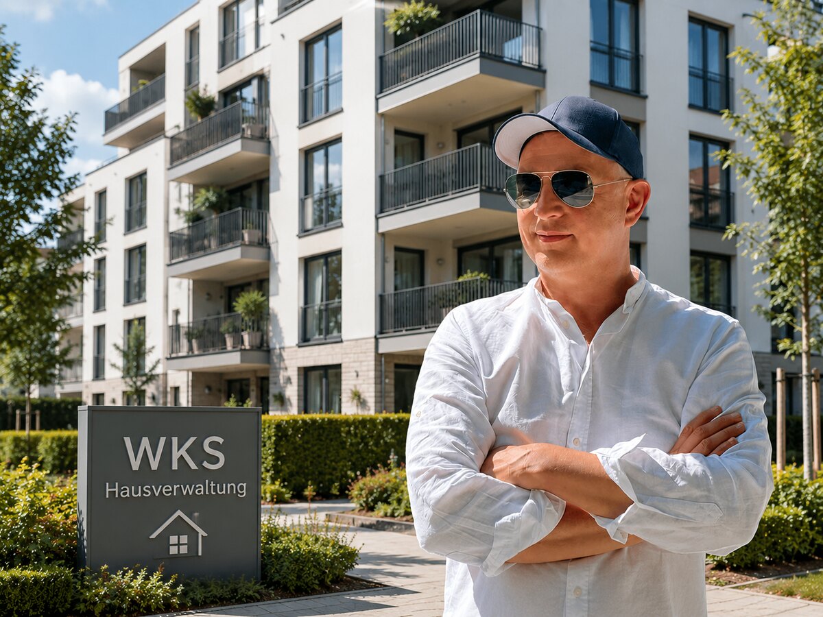 Stephan Weller, Ansprechpartner bei WKS Hausverwaltung, vor einer betreuten Wohnanlage